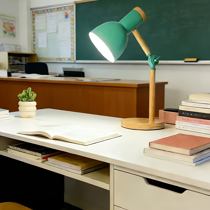 Lampe de bureau articulée en bois et métal vert, 45 cm, USB