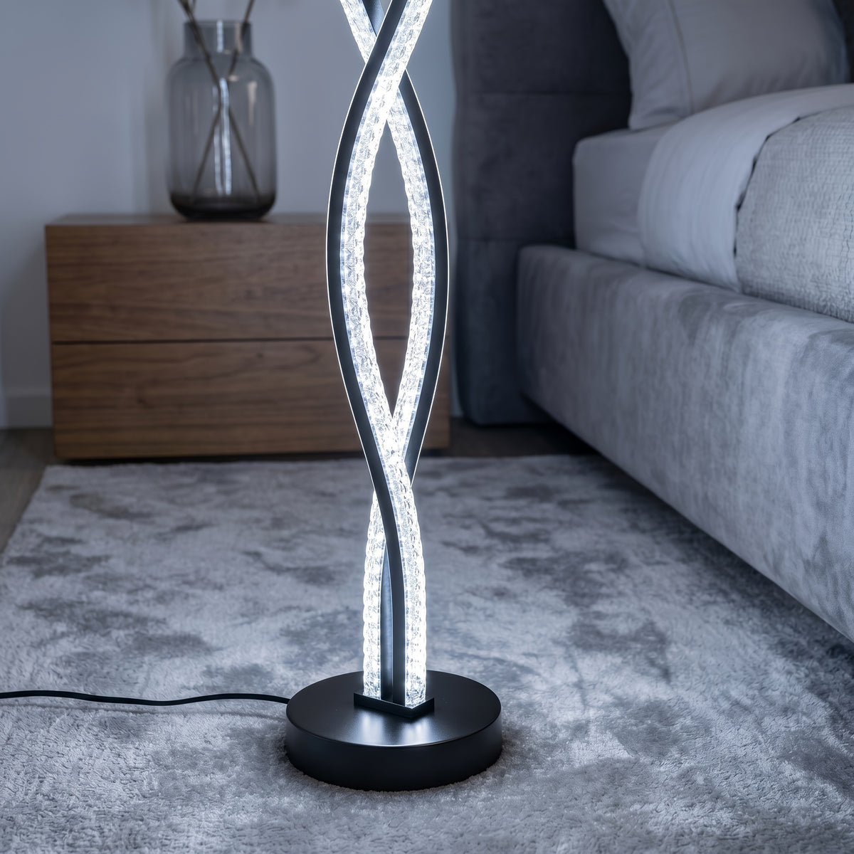 Lampadaire LED double hélice effet cristal noir mat, 122 cm
