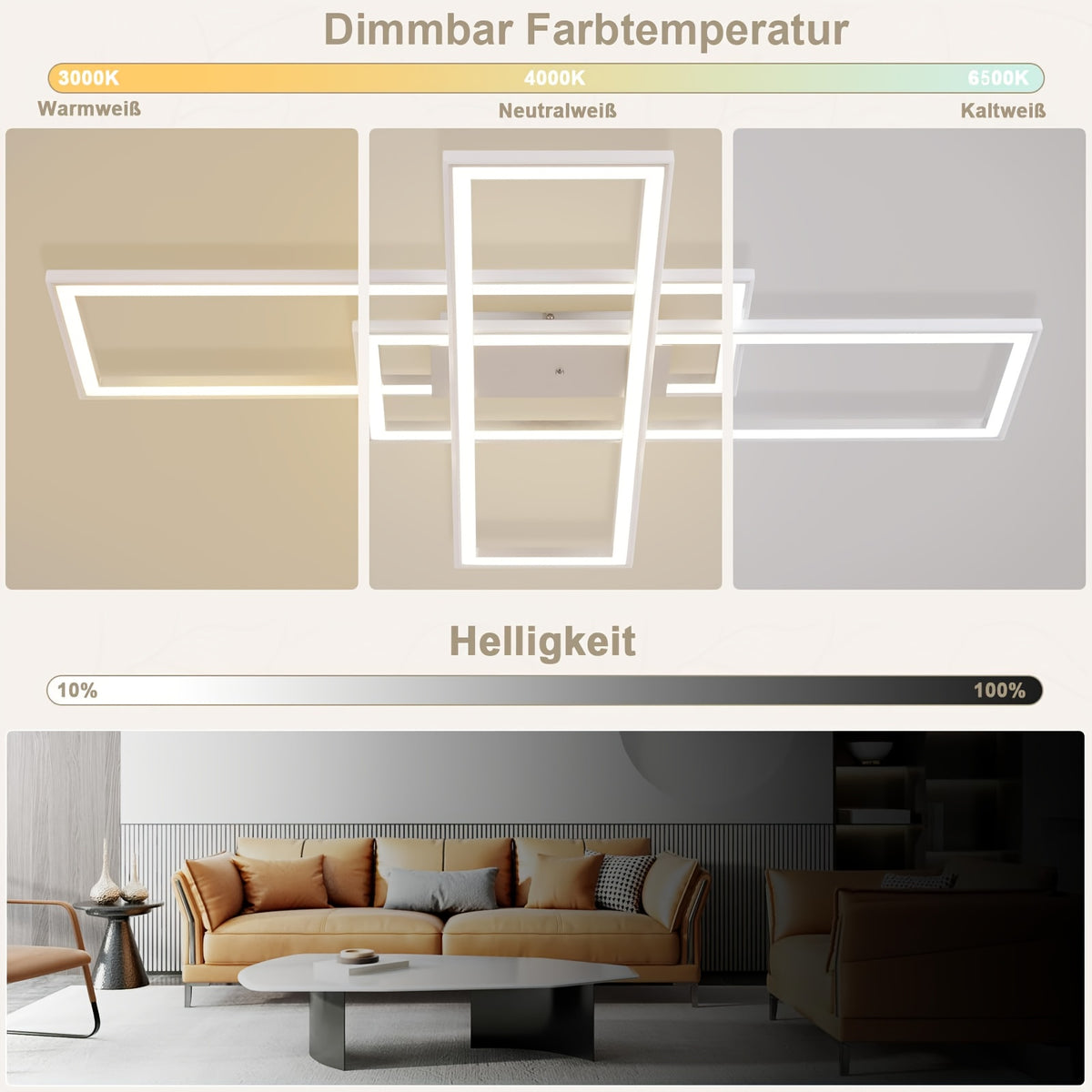 Plafonnier LED rotatif à rectangles RVB, 101 cm, avec télécommande