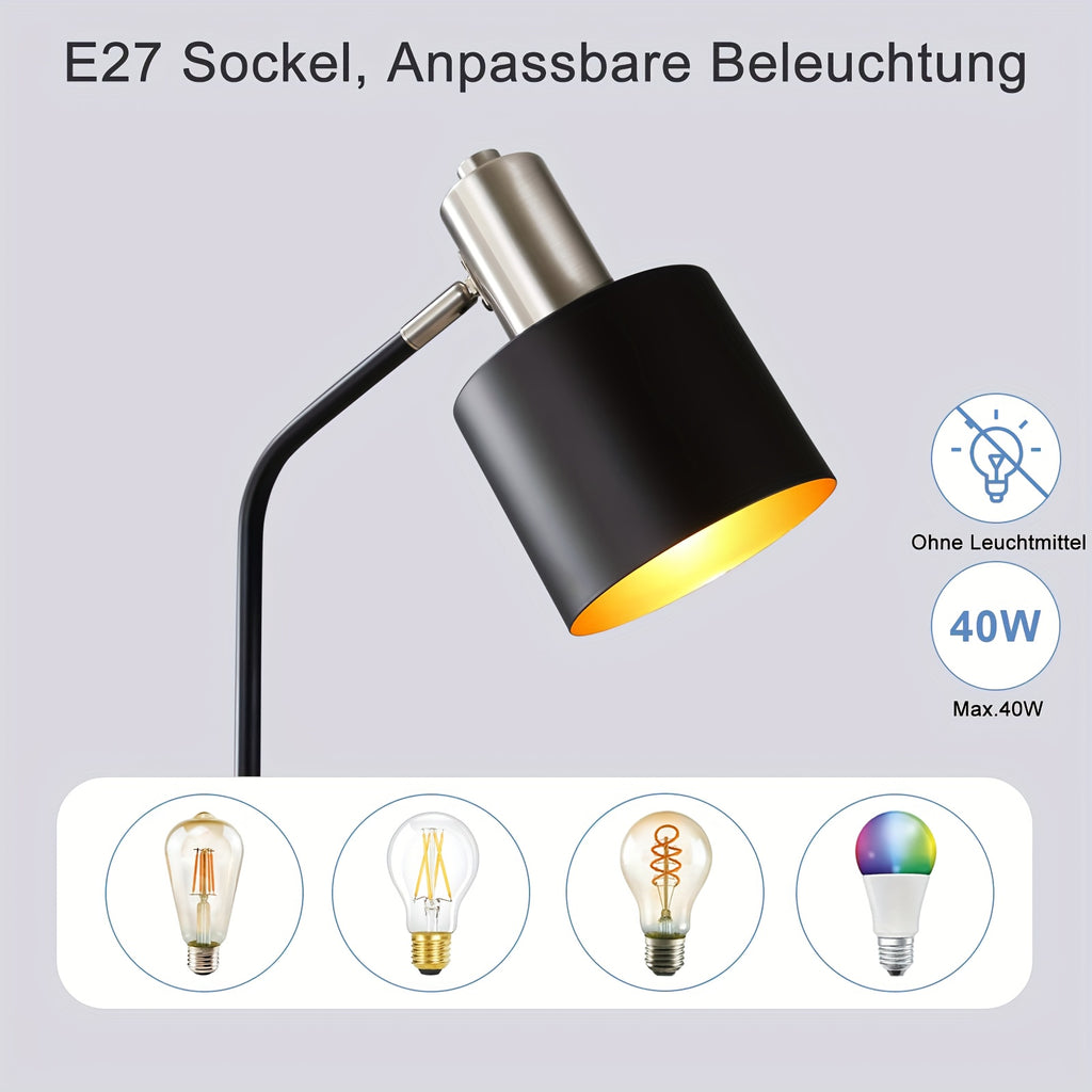 Lampe de chevet noire en métal à tête orientable, douille E27