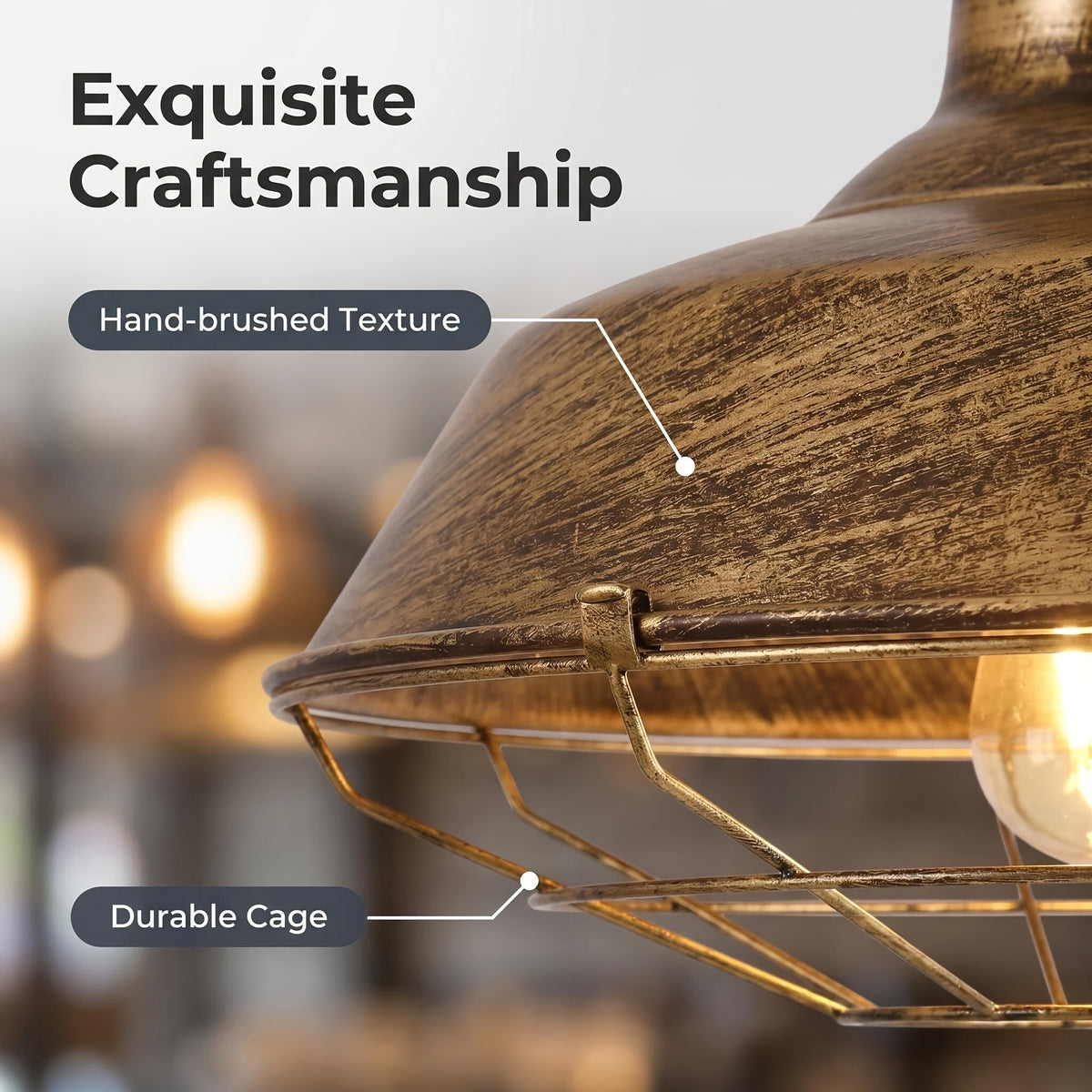 Suspension industrielle à grille, métal doré brossé, Ø 36 cm