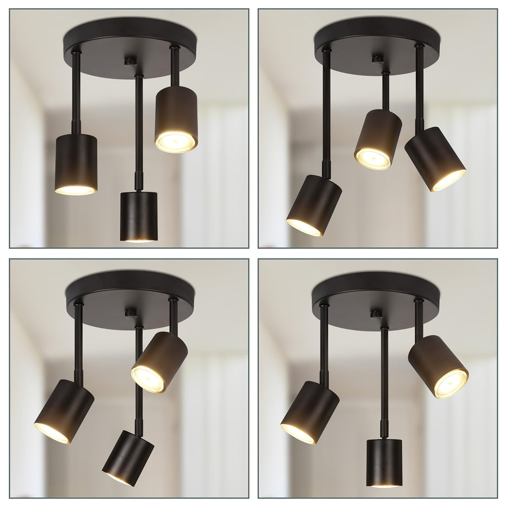 Plafonnier noir à spots GU10 en cascade, 3 ou 4 têtes orientables