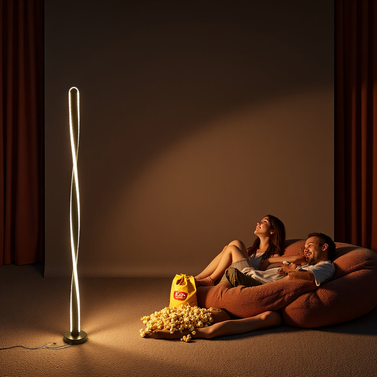 Lampadaire LED torsadé de 121 cm, ruban lumineux sur socle rond