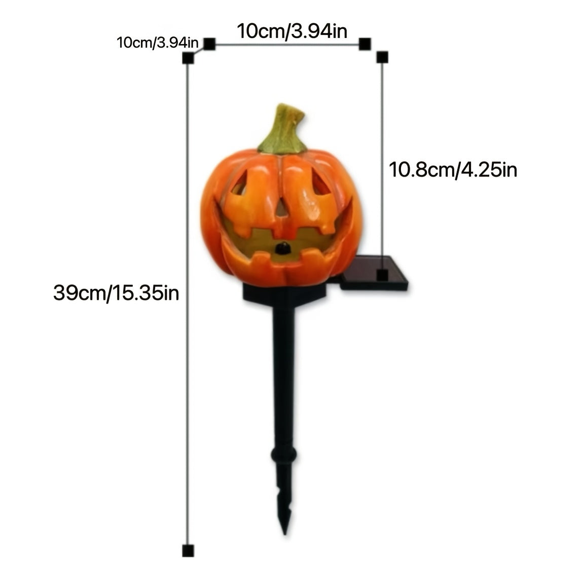 Balise solaire citrouille en résine sur piquet, 39 cm, Halloween