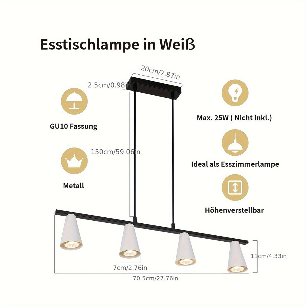 Suspension linéaire à cônes GU10, 4 ou 6 lumières, blanc ou doré