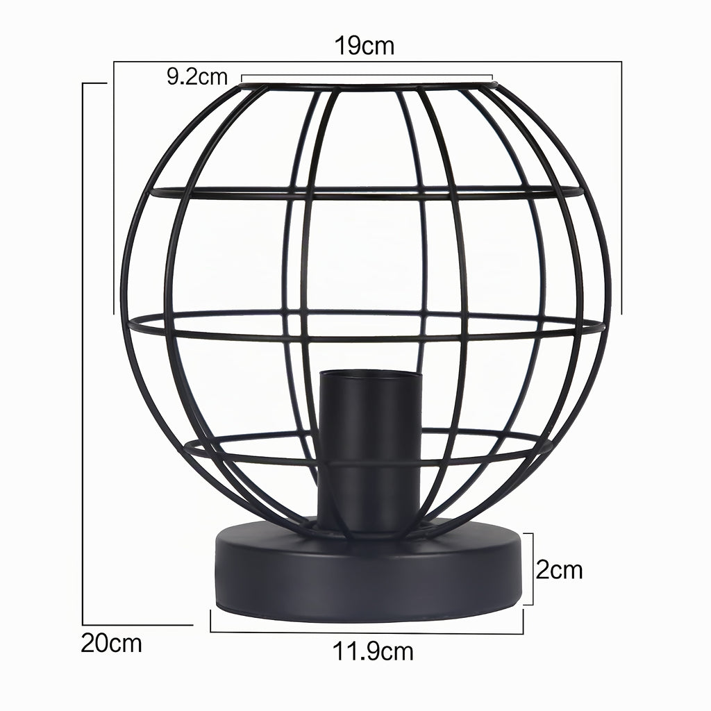 Lot de 2 lampes de table cage sphère en métal noir, douille E27