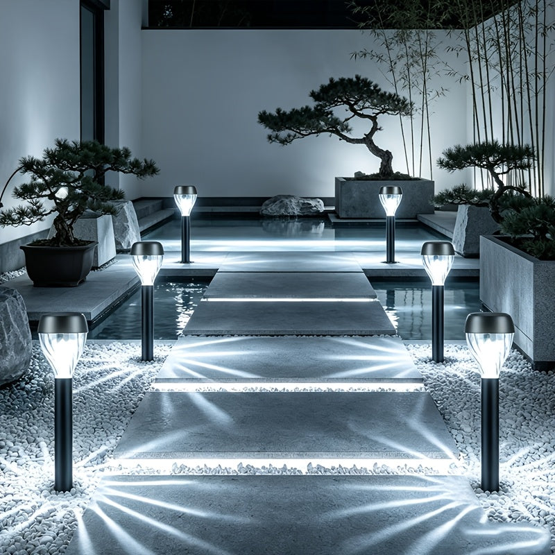Lot de 8 lampes solaires de jardin noires à diffuseur prismatique