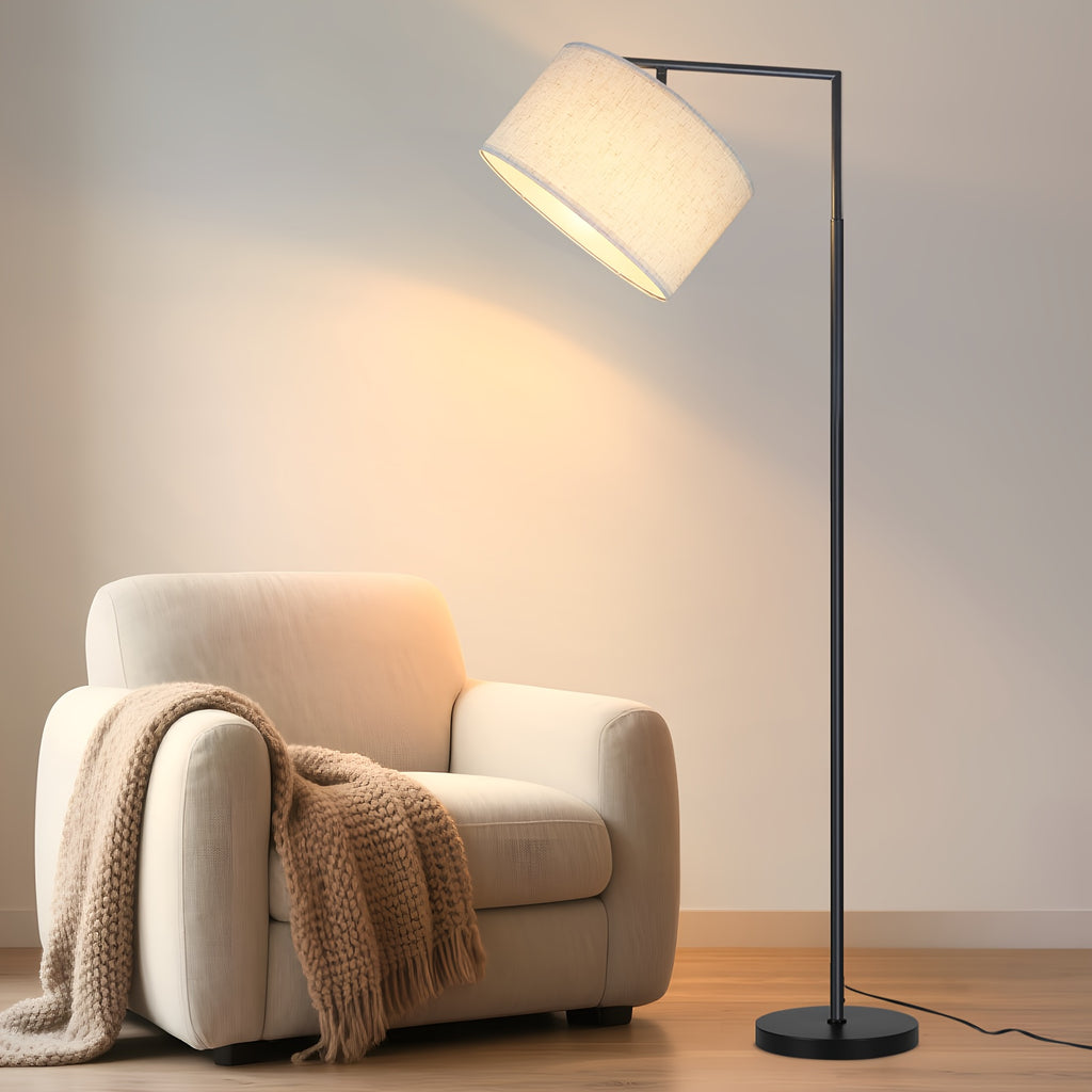 Lampadaire à potence noir, abat-jour tambour orientable, 166 cm