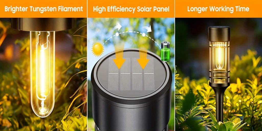 Lampe solaire de chemin à filament 3000K, cage noire, lot de 4