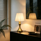 Lampe de chevet dorée à abat-jour plissé, 30,5 cm, trois teintes