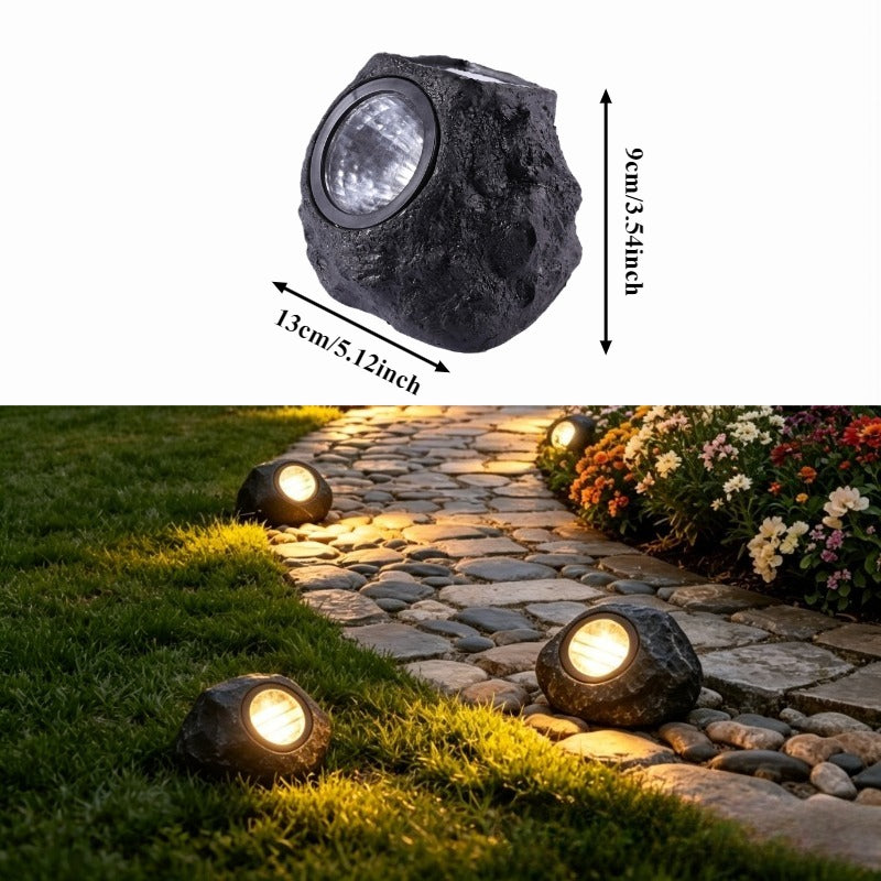 Spot solaire façon rocher noir, IP65, lumière chaude, lot de 2