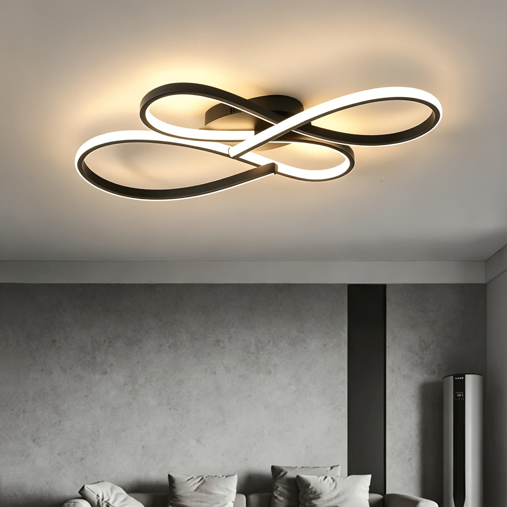 Plafonnier LED à boucles entrelacées 79 cm, noir, argenté ou doré