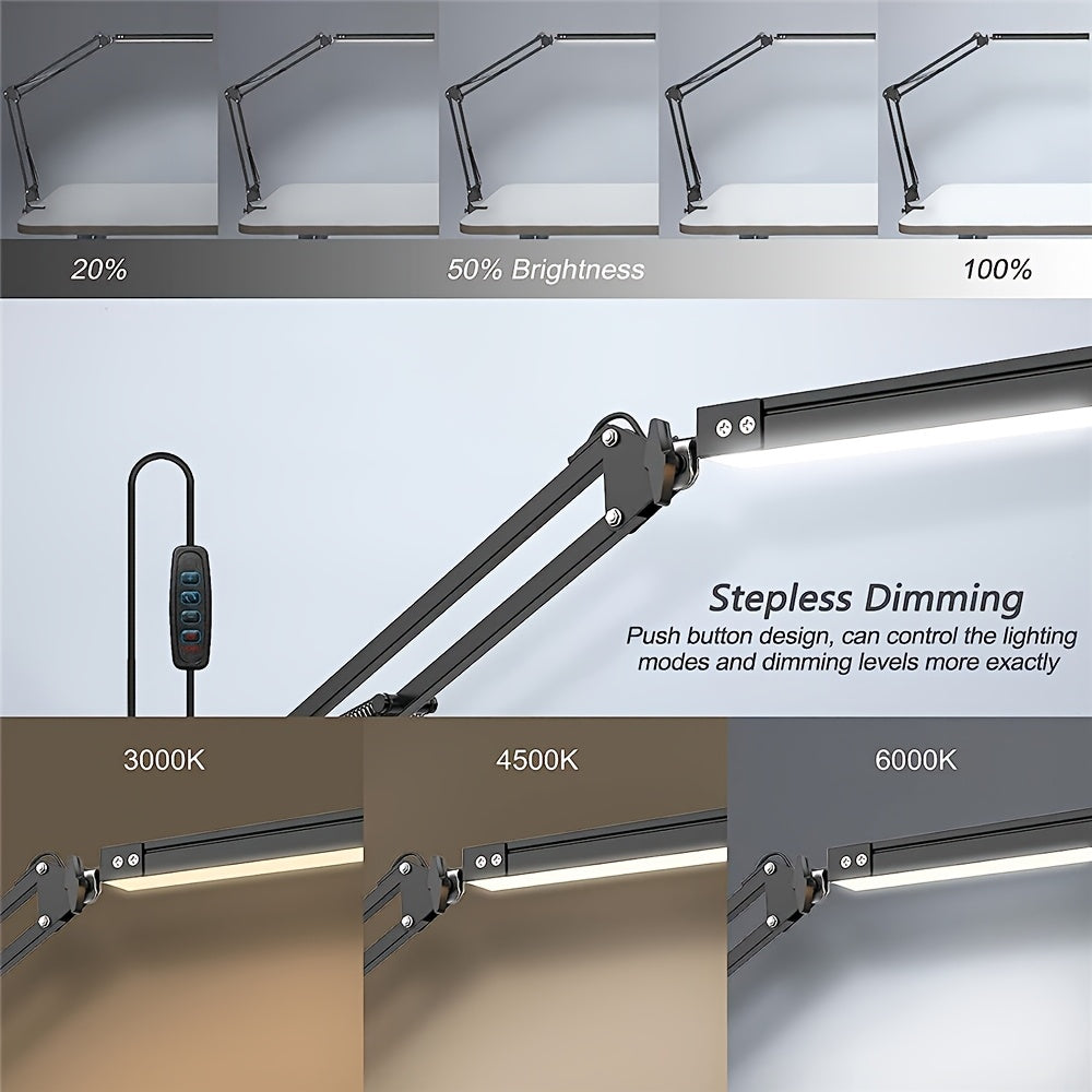 Lampe d'architecte à pince LED, bras métal blanc ou noir, USB