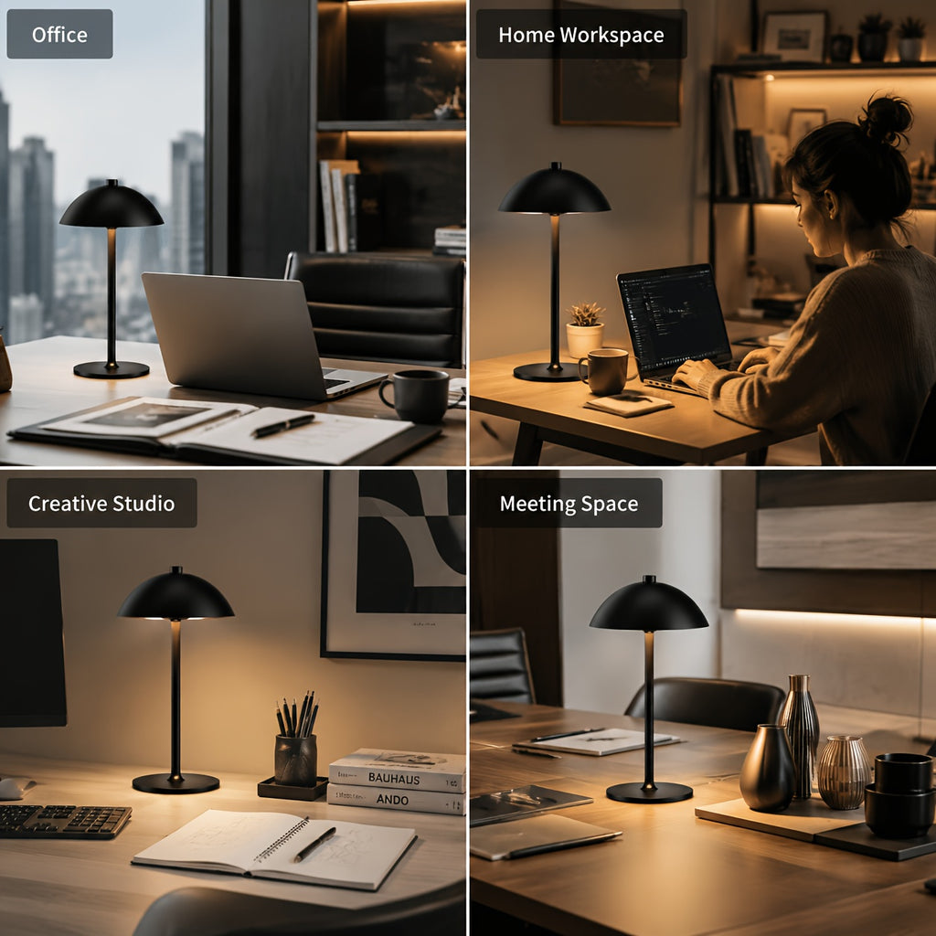 Lot de 4 lampes champignon noires sans fil en métal, tactiles