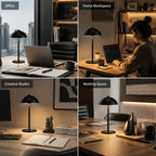 Lot de 4 lampes champignon noires sans fil en métal, tactiles