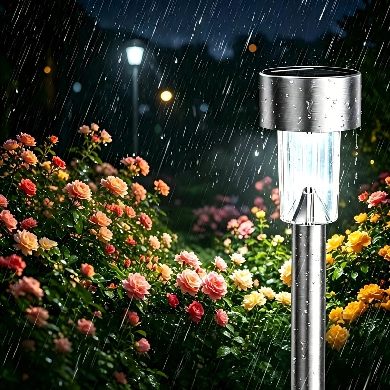 Lot de 12 lampes solaires de jardin à piquet finition inox, 33 cm