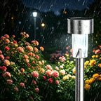 Lot de 12 lampes solaires de jardin à piquet finition inox, 33 cm