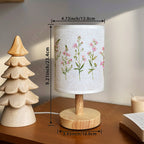 Lampe de chevet USB à abat-jour fleuri et pied effet bois clair