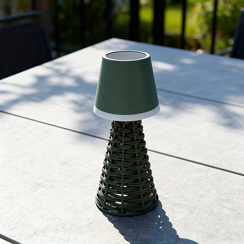 Lampe de table solaire à pied tressé vert, IP44, 27 cm de haut