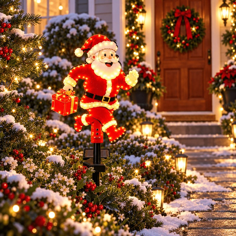Lot de 2 Pères Noël lumineux solaires à piquet, LED double face