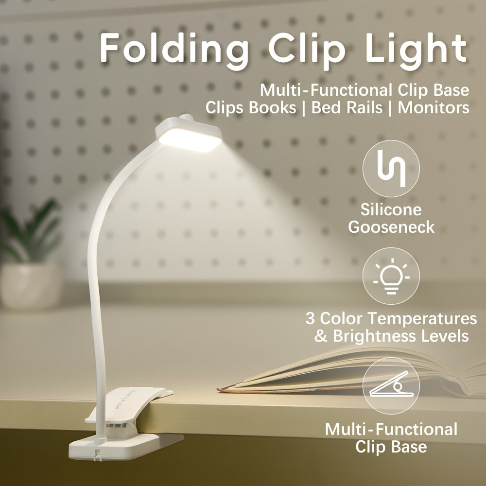 Lampe de lecture pliante à pince blanche, 10 x 4 cm une fois repliée