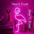 Néon LED flamant rose mural sur plaque acrylique, 30 cm, USB
