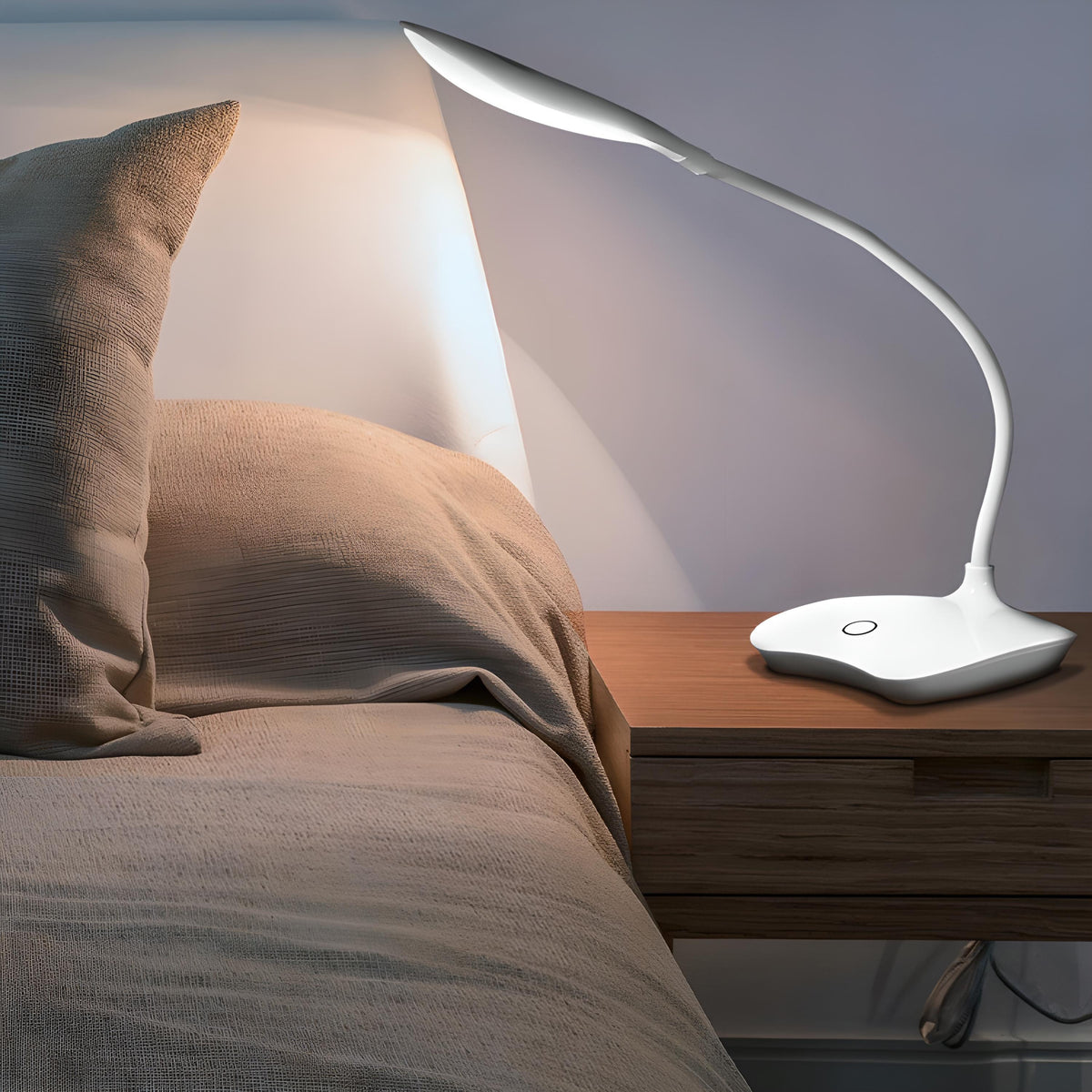 Lampe de bureau LED tactile à col flexible blanc, 14 LED à 5000 K