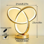 Lampe à poser dorée LED à anneaux entrelacés, trèfle lumineux USB