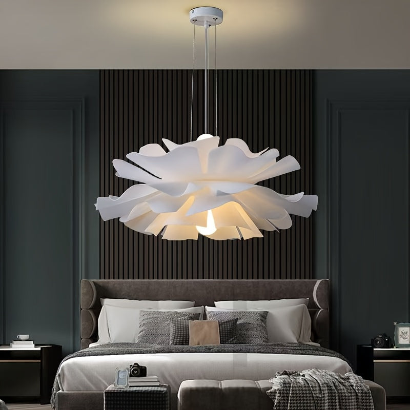 Suspension lotus à pétales blancs superposés, Ø 50 cm, douille E27