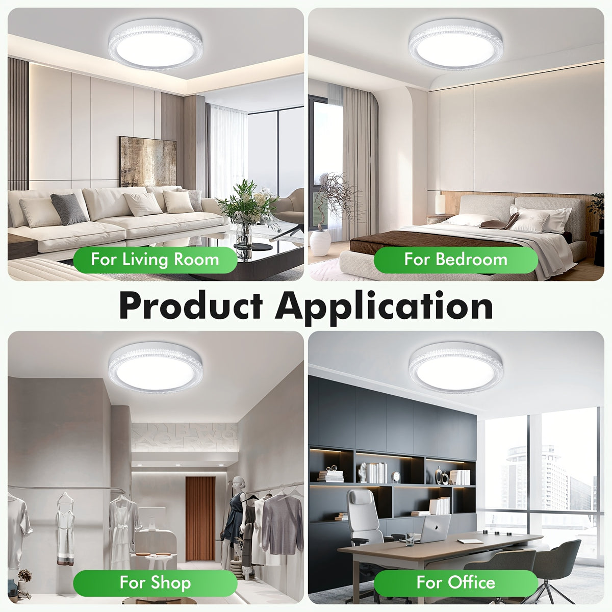 Lot de 4 plafonniers LED ronds 24 W, Ø 18 cm, blanc jour 6500 K