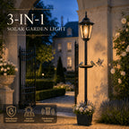 Lampadaire solaire de jardin avec mangeoire à oiseaux et pot