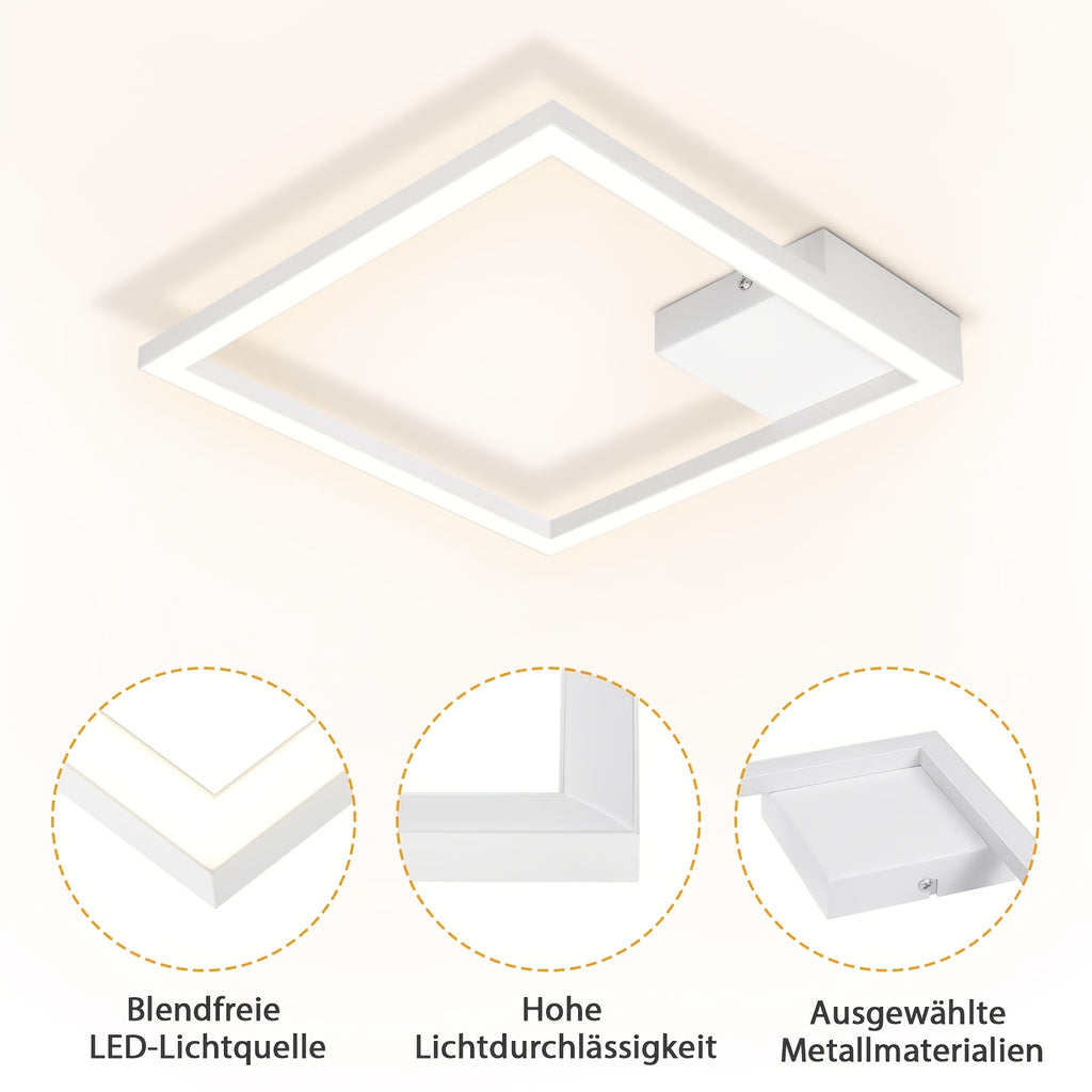 Plafonnier LED carré à cadre lumineux, 29,4 cm, noir ou blanc