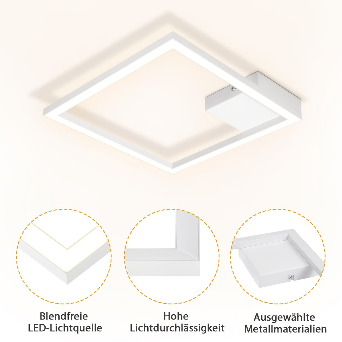 Plafonnier LED carré à cadre lumineux, 29,4 cm, noir ou blanc
