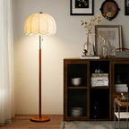 Lampadaire rétro à abat-jour festonné en tissu fleuri, 152 cm