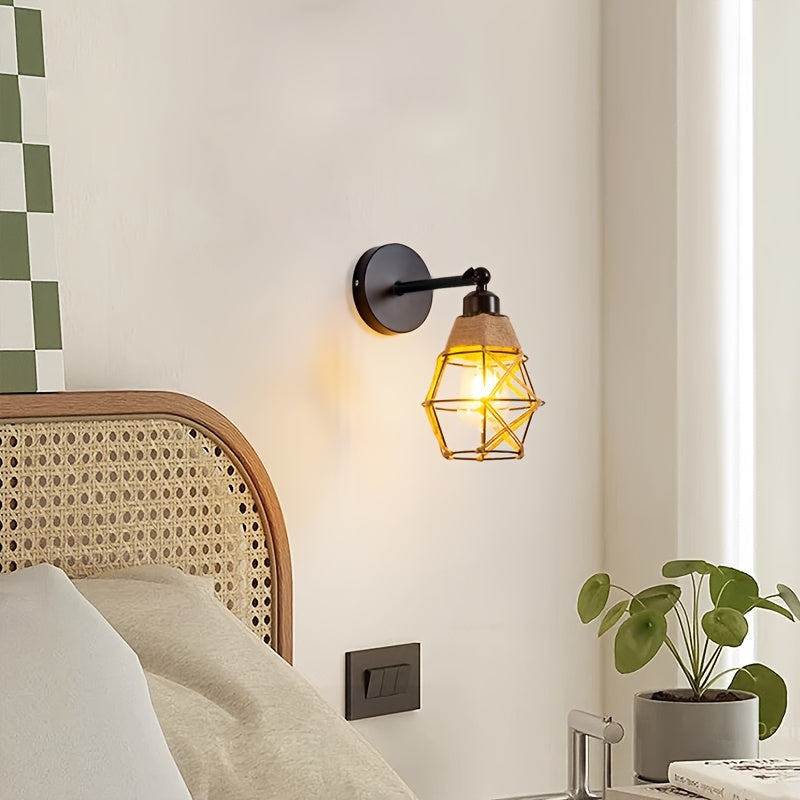 Applique murale cage dorée orientable à col en corde, E27