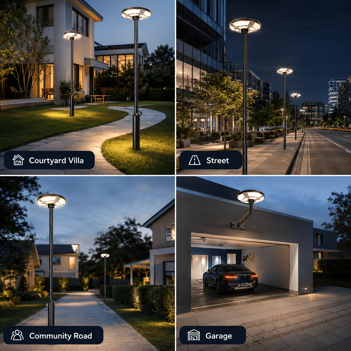 Lampadaire solaire rond 750 LED à détecteur et télécommande