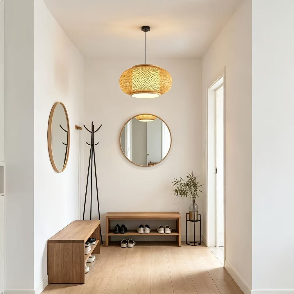 Suspension ovale en bambou losangé et diffuseur intérieur, 40 cm
