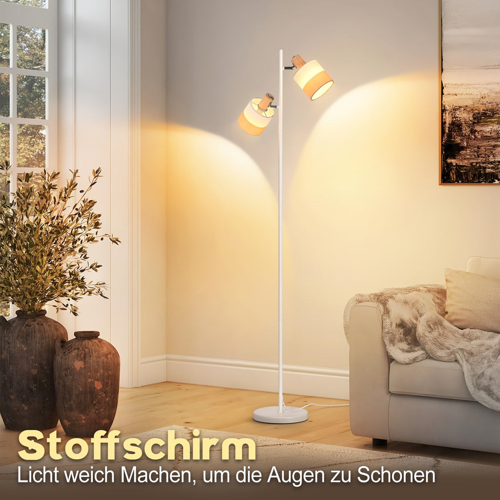 Lampadaire blanc à deux têtes orientables en tissu, douille E14