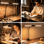 Lampe de bureau à pince double barre LED noire, col de 29 cm