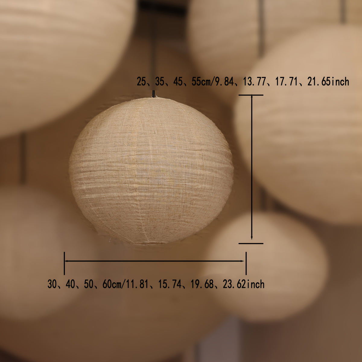 Abat-jour boule en toile de ramie pour suspension, Ø 30 à 50 cm