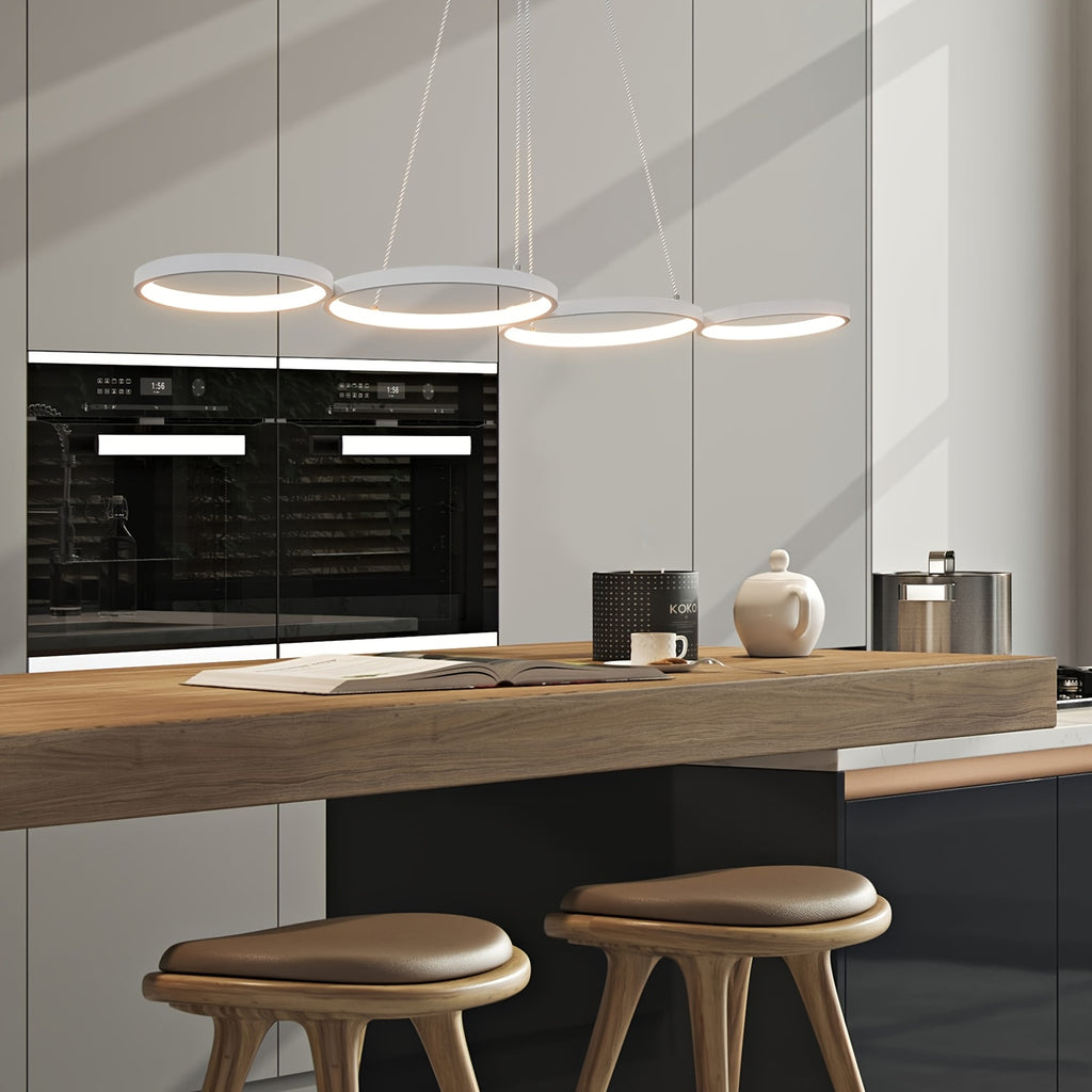 Lustre LED à quatre anneaux en ligne, 88 cm, blanc ou noir