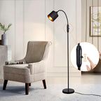 Lampadaire liseuse noir à col flexible, abat-jour à intérieur cuivré