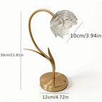 Lampe de chevet fleur en verre sur tige dorée, sans fil et tactile