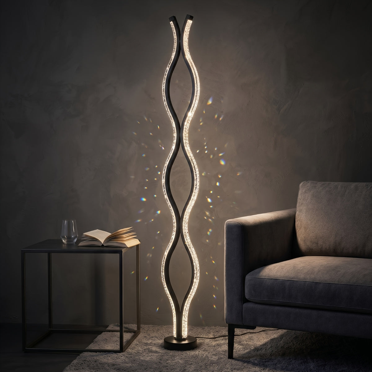 Lampadaire LED ondulé à perles effet cristal, alimenté par USB