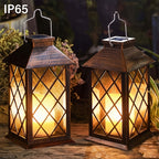 Lanterne solaire vintage cuivrée ou noire à flamme LED, 33,9 cm