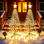Sapin de Noël lumineux solaire en spirale à étoile, 93 cm, 80 LED