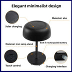 Lampe de table champignon solaire et USB-C, tactile, noire ou blanche