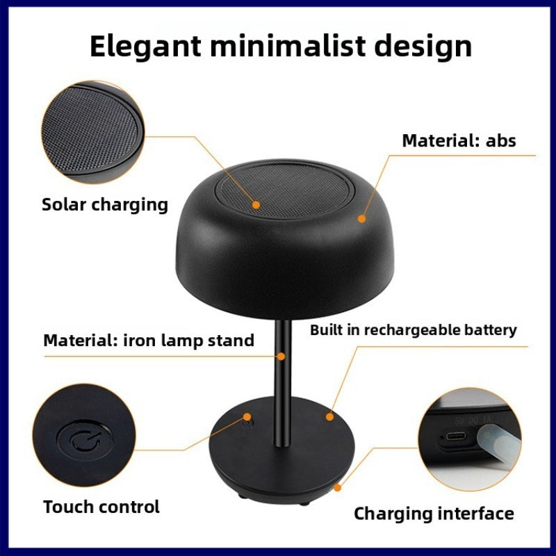 Lampe de table champignon solaire et USB-C, tactile, noire ou blanche