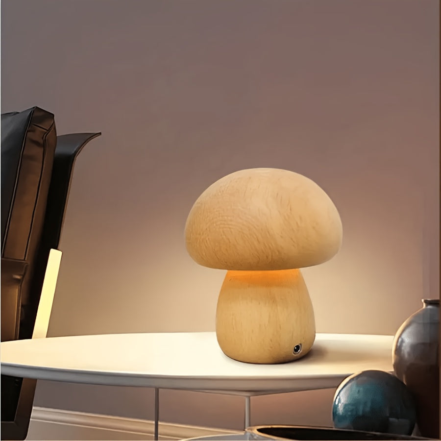 Lampe champignon en bois sans fil, veilleuse tactile rechargeable