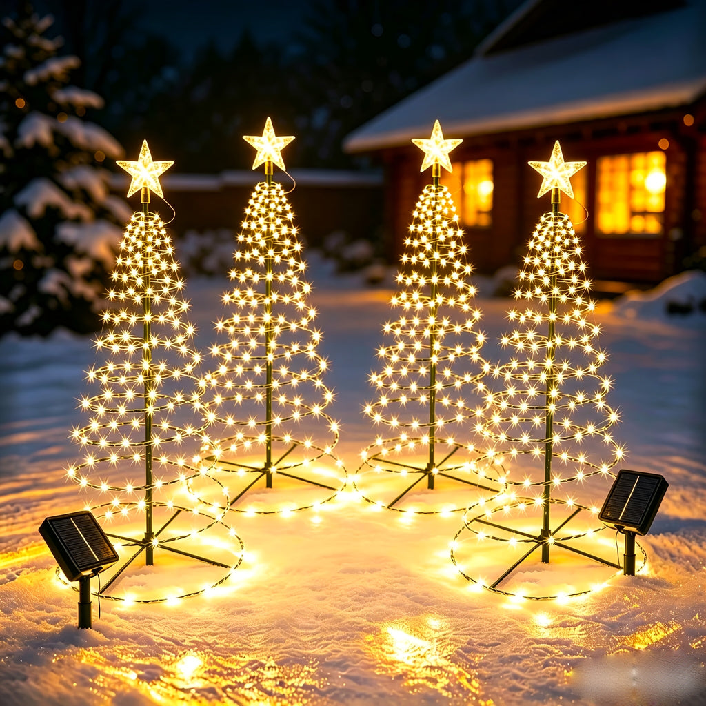 Sapin de Noël lumineux solaire en spirale à étoile, 93 cm, 80 LED
